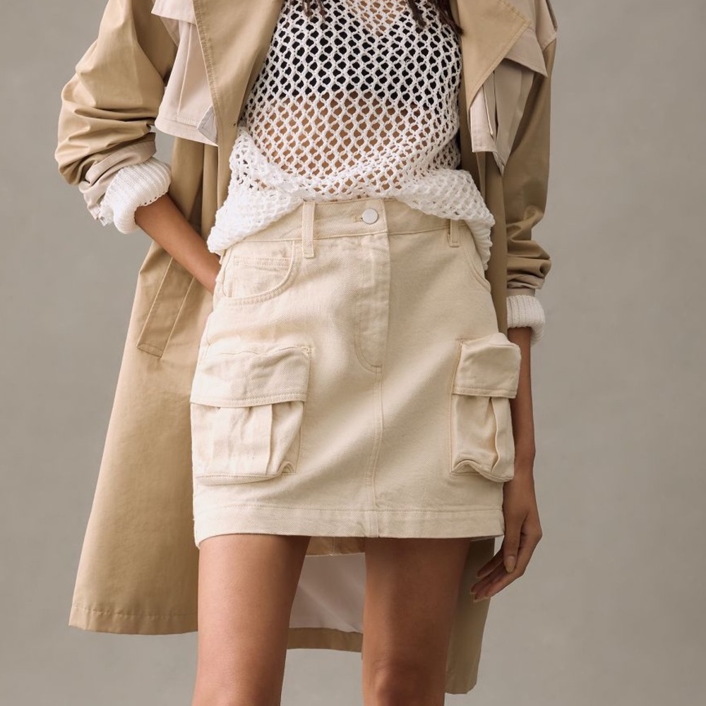 NWT Anthropologie Pilcro Denim Cargo Mini Skirt - White - Size 10